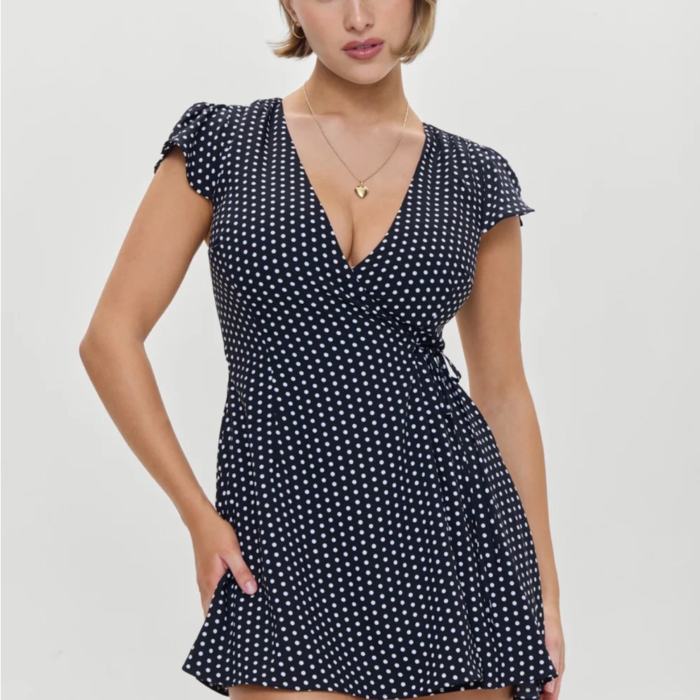 Frankie's Bikinis Navy Polka Dot Mini Dress